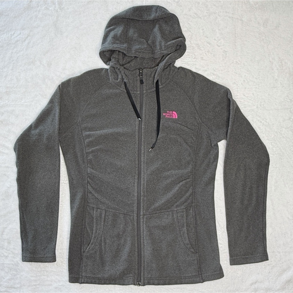 The North Face Gray Fleece Hoodie Jacket Pink Ribbon Women's Small Full Zip